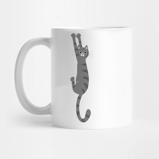 Funny Cat Hanging On - Grey Striped Tabby Cat by Coffee Squirrel